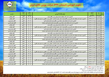 تقویم آموزشی تابستان ۱۳۹۹ بورس کالای ایران