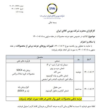 زمان بندی عرضه های بورس کالا در هفته آینده اعلام شد
