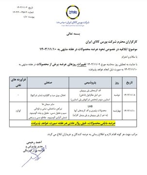 اطلاعیه بورس کالا در خصوص نحوه عرضه محصولات در هفته جاری