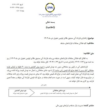 راه اندازی سررسید جدید قراردادآتی صندوق طلای لوتوس