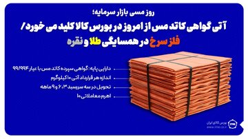 آتی گواهی کاتد مس از امروز در بورس کالا کلید می خورد/
فلز سرخ در همسایگی طلا و نقره