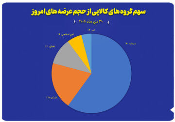 سهم گروه های کالایی از حجم عرضه های امروز (۳۰ دی ماه)